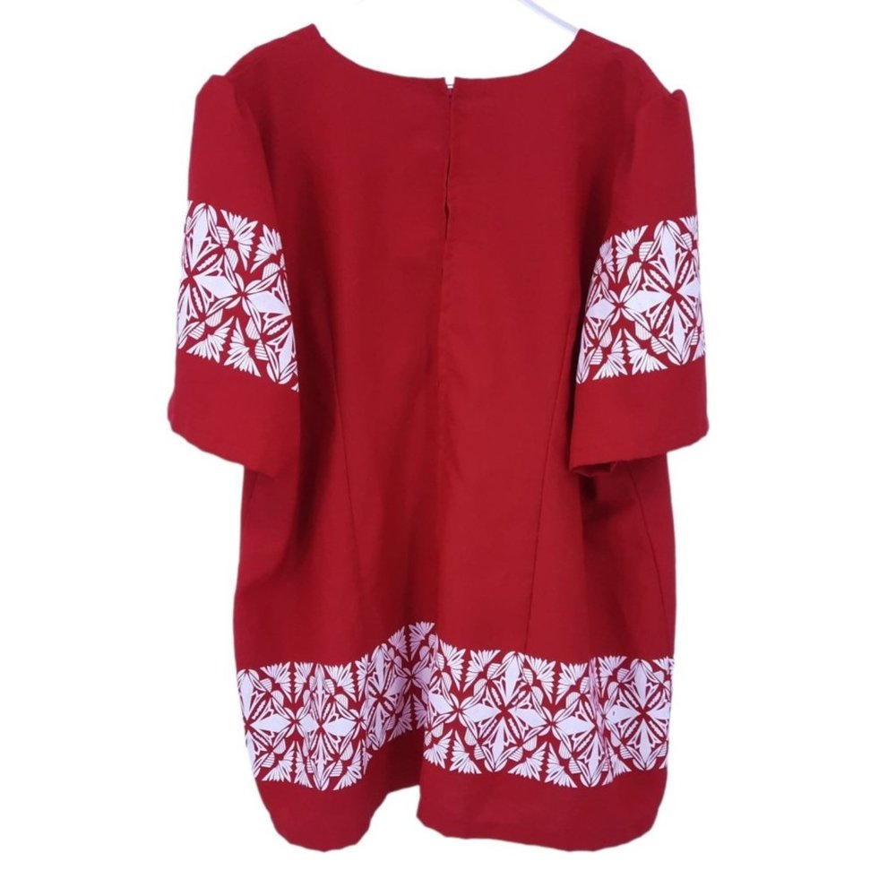 VTG 80s Red Hawaiian Puff Sleeve Square Neck Blouse Wrap Skirt Set Plus Size 5X - Picture 5 of 11